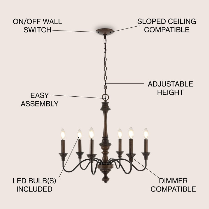 Oakley 25" Midcentury Farmhouse Iron LED Chandelier - JONATHAN Y