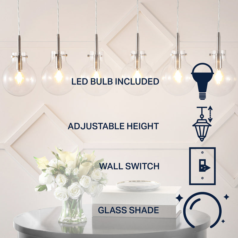 Harlow 40.5" Modern Contemporary Round Glass/Iron LED Linear Pendant - JONATHAN Y