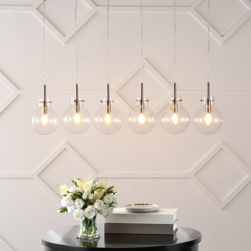 Harlow 40.5" Modern Contemporary Round Glass/Iron LED Linear Pendant - JONATHAN Y
