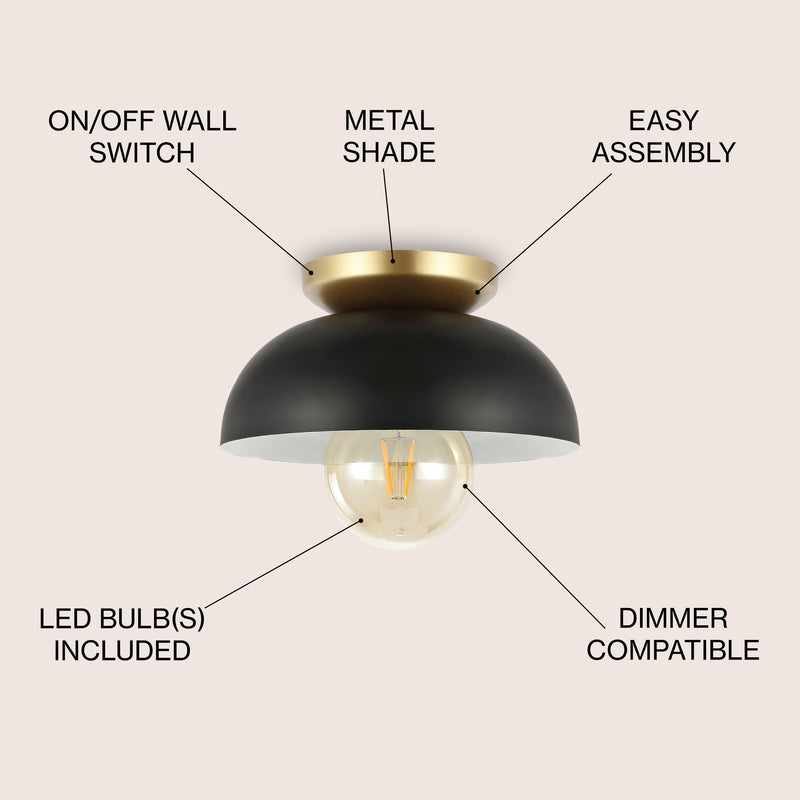 Paulina Classic Industrial Iron LED Flush Mount - JONATHAN Y