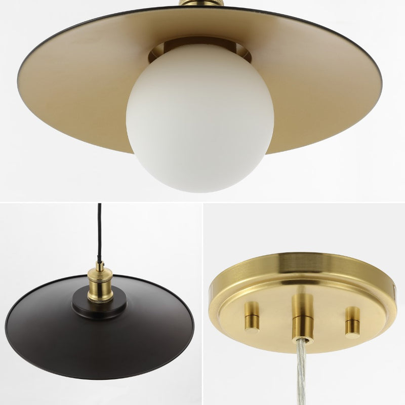 Hadley 14.5" 1-Light Scandinavian Farmhouse Iron/Frosted Glass LED Pendant - JONATHAN Y