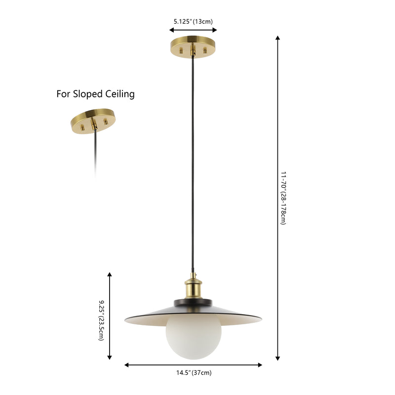 Hadley 14.5" 1-Light Scandinavian Farmhouse Iron/Frosted Glass LED Pendant - JONATHAN Y