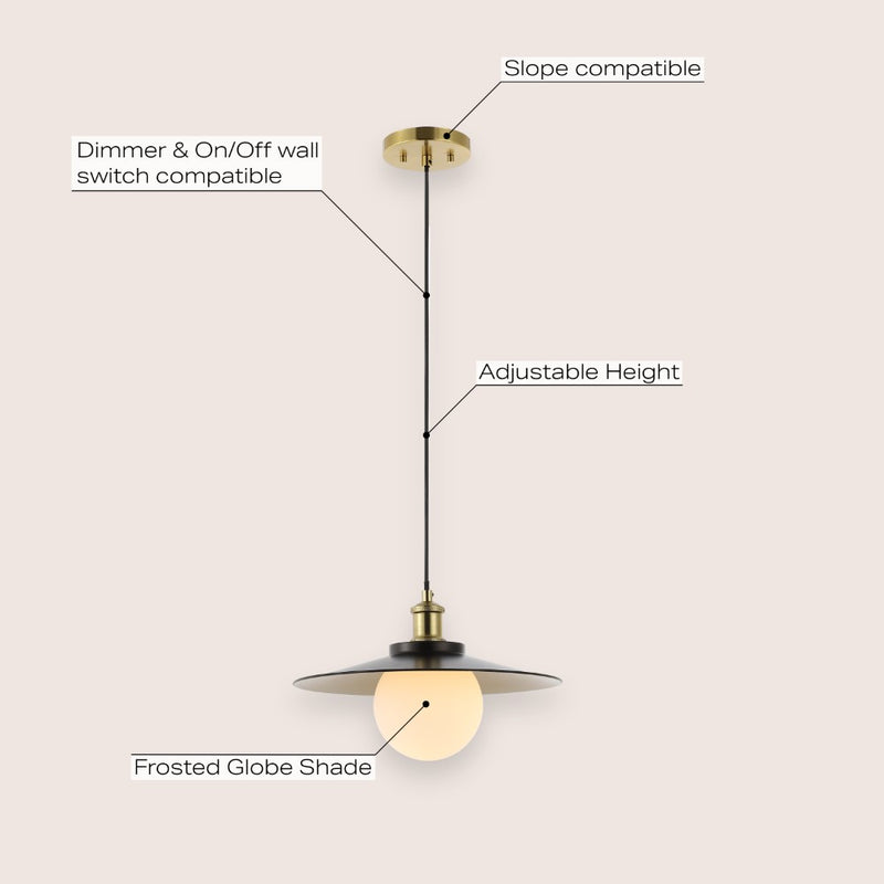 Hadley 14.5" 1-Light Scandinavian Farmhouse Iron/Frosted Glass LED Pendant - JONATHAN Y