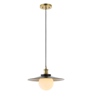 Hadley 14.5" 1-Light Scandinavian Farmhouse Iron/Frosted Glass LED Pendant - JONATHAN Y