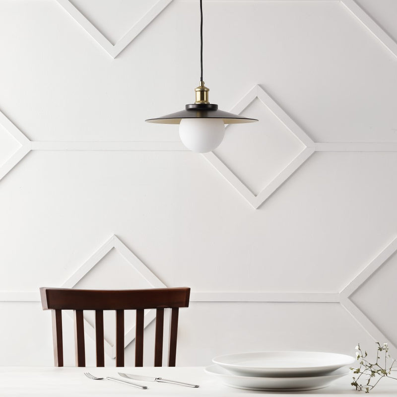 Hadley 14.5" 1-Light Scandinavian Farmhouse Iron/Frosted Glass LED Pendant - JONATHAN Y