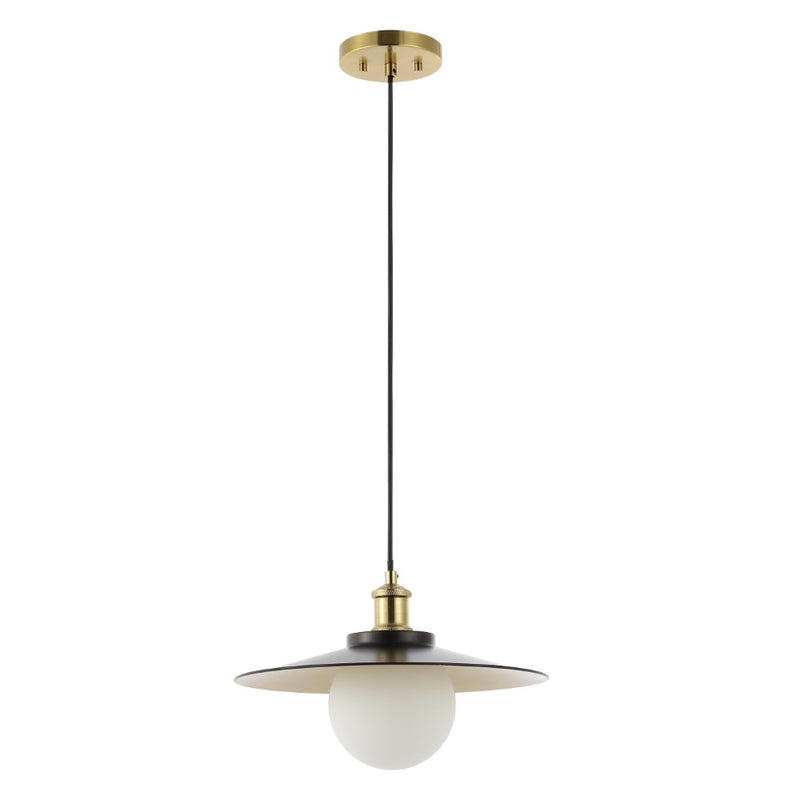 Hadley 14.5" 1-Light Scandinavian Farmhouse Iron/Frosted Glass LED Pendant - JONATHAN Y
