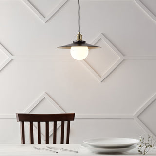 Hadley 14.5" 1-Light Scandinavian Farmhouse Iron/Frosted Glass LED Pendant - JONATHAN Y