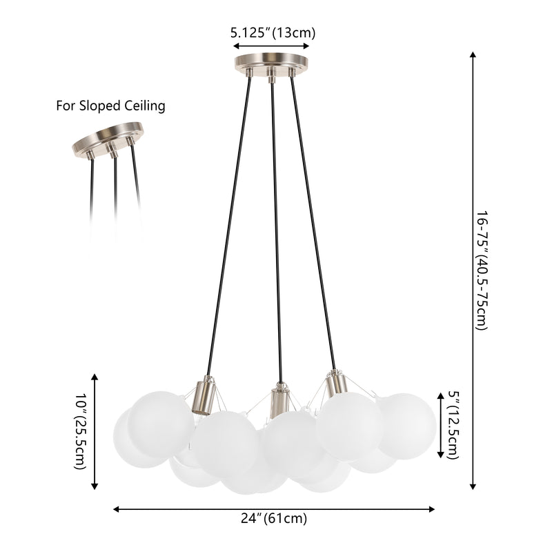 Aubrey 24" 3-Light Mid-Century Glam Frosted Glass Orb LED Chandelier - JONATHAN Y