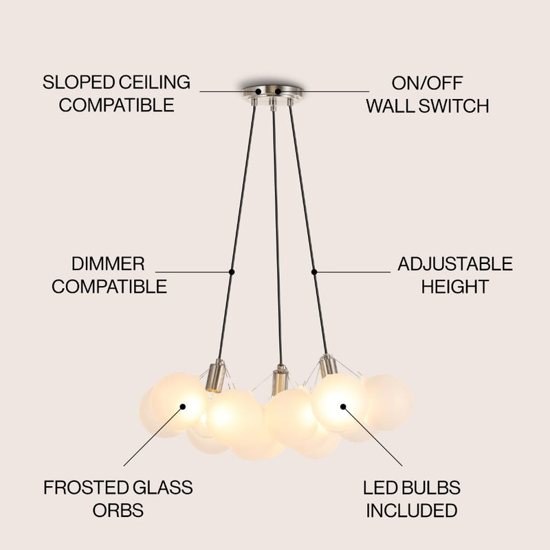 Aubrey 24" 3-Light Mid-Century Glam Frosted Glass Orb LED Chandelier - JONATHAN Y