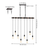 Rhys 40" 8-Light Vintage Industrial Driftwood Iron LED Linear Chandelier with Height Adjustable Bulbs - JONATHAN Y