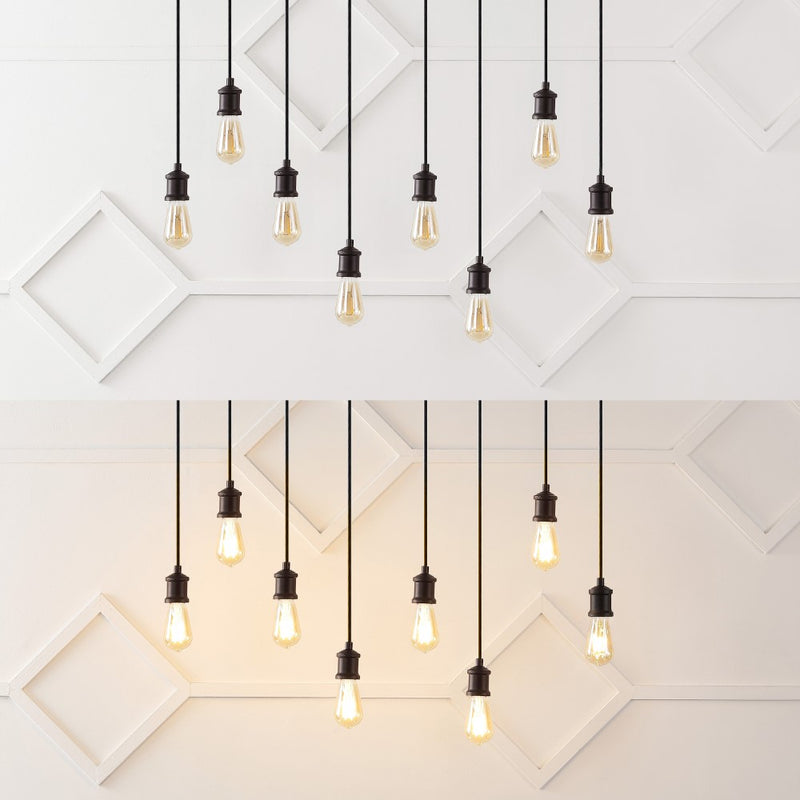 Rhys 40" 8-Light Vintage Industrial Driftwood Iron LED Linear Chandelier with Height Adjustable Bulbs - JONATHAN Y