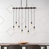 Rhys 40" 8-Light Vintage Industrial Driftwood Iron LED Linear Chandelier with Height Adjustable Bulbs - JONATHAN Y