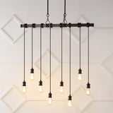Rhys 40" 8-Light Vintage Industrial Driftwood Iron LED Linear Chandelier with Height Adjustable Bulbs - JONATHAN Y