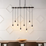 Rhys 40" 8-Light Vintage Industrial Driftwood Iron LED Linear Chandelier with Height Adjustable Bulbs - JONATHAN Y