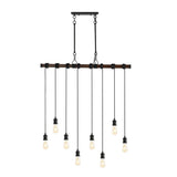Rhys 40" 8-Light Vintage Industrial Driftwood Iron LED Linear Chandelier with Height Adjustable Bulbs - JONATHAN Y