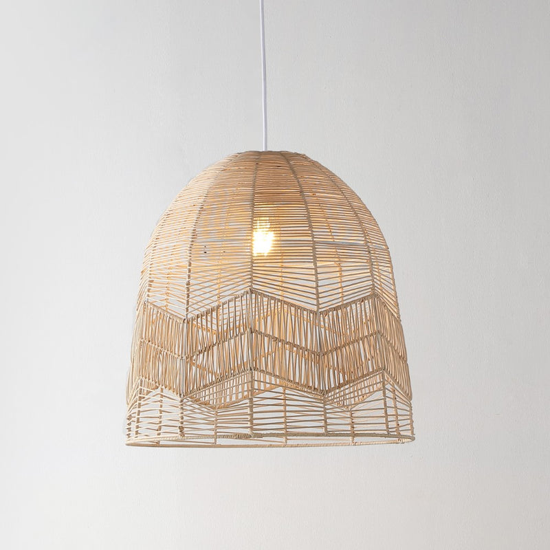 Sofia 17.5" Farmhouse Coastal Rattan 180" Cord Plug-In or Hardwired LED Pendant - JONATHAN Y