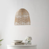 Sofia 17.5" Farmhouse Coastal Rattan 180" Cord Plug-In or Hardwired LED Pendant - JONATHAN Y