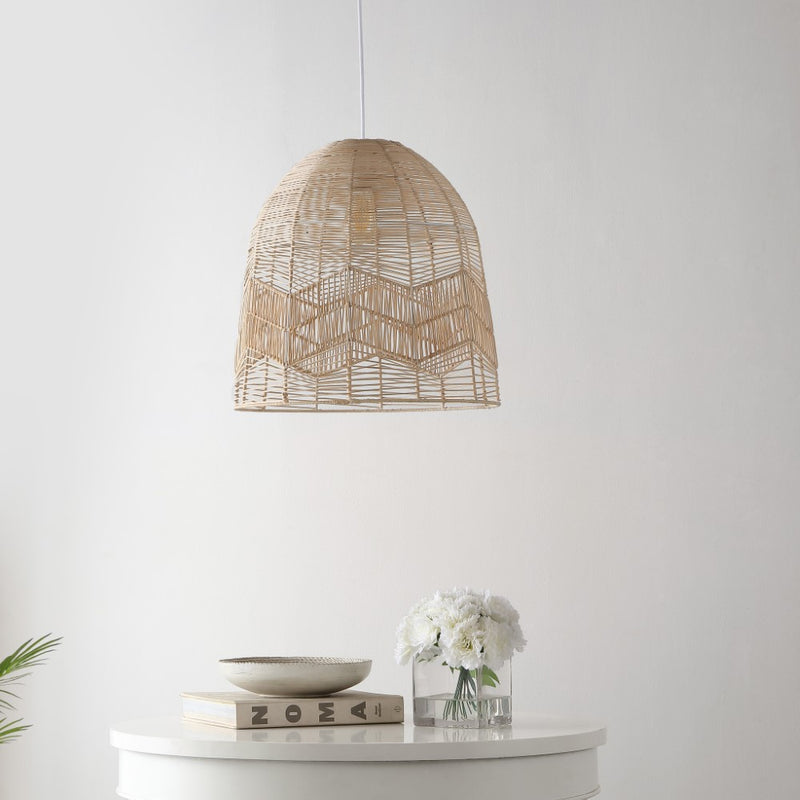 Sofia 17.5" Farmhouse Coastal Rattan 180" Cord Plug-In or Hardwired LED Pendant - JONATHAN Y