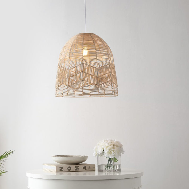 Sofia 17.5" Farmhouse Coastal Rattan 180" Cord Plug-In or Hardwired LED Pendant - JONATHAN Y