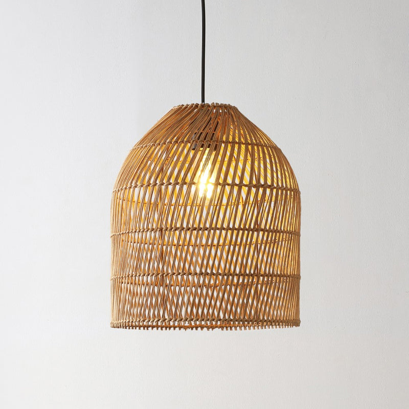 Koda 13" Farmhouse Coastal Bohemian Rattan 180" Cord Plug-In or Hardwired LED Pendant - JONATHAN Y