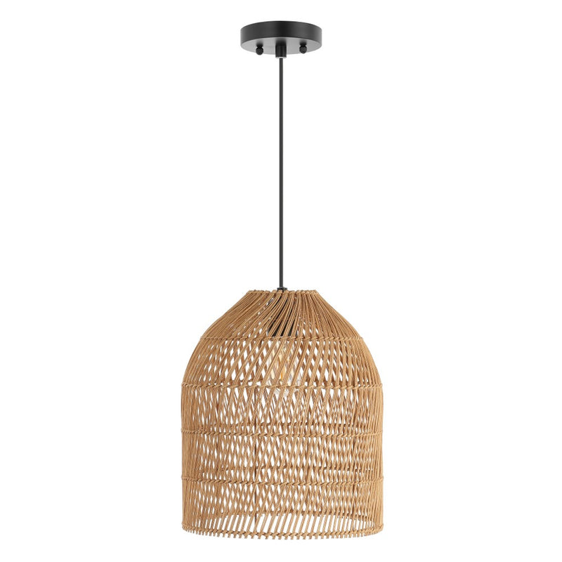 Koda 13" Farmhouse Coastal Bohemian Rattan 180" Cord Plug-In or Hardwired LED Pendant - JONATHAN Y