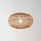 Leo 17.5" Farmhouse Coastal Rattan 180" Cord Plug-In or Hardwired LED Pendant - JONATHAN Y