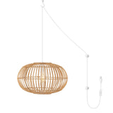Leo 17.5" Farmhouse Coastal Rattan 180" Cord Plug-In or Hardwired LED Pendant - JONATHAN Y