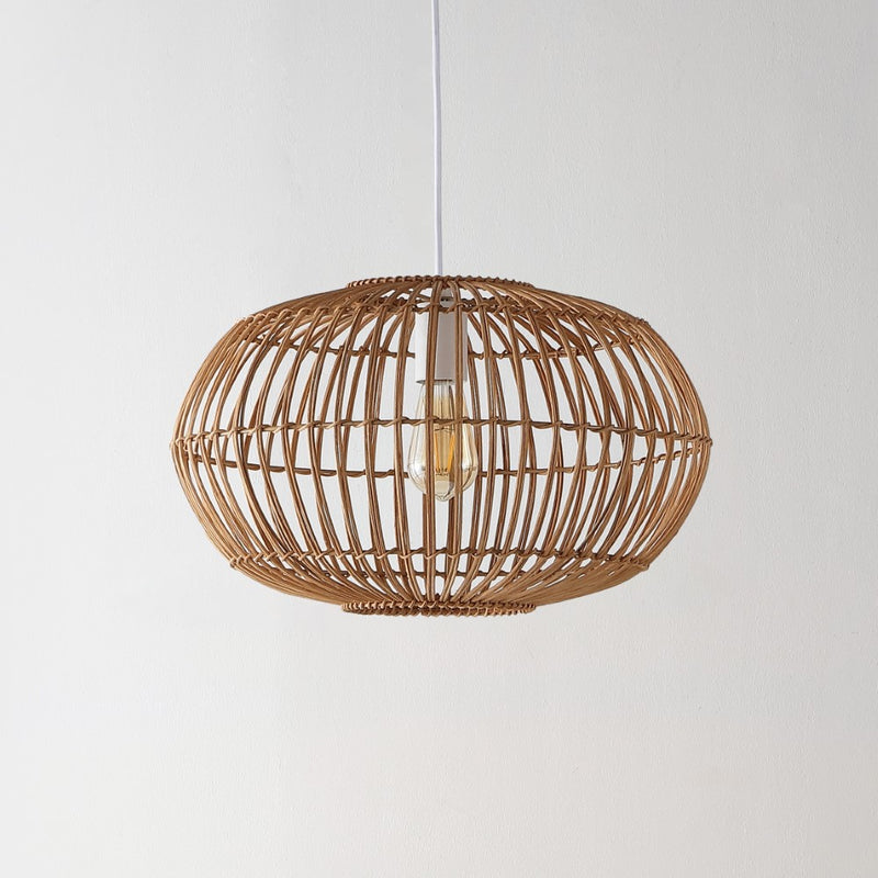 Leo 17.5" Farmhouse Coastal Rattan 180" Cord Plug-In or Hardwired LED Pendant - JONATHAN Y