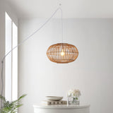 Leo 17.5" Farmhouse Coastal Rattan 180" Cord Plug-In or Hardwired LED Pendant - JONATHAN Y