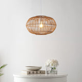 Leo 17.5" Farmhouse Coastal Rattan 180" Cord Plug-In or Hardwired LED Pendant - JONATHAN Y