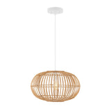 Leo 17.5" Farmhouse Coastal Rattan 180" Cord Plug-In or Hardwired LED Pendant - JONATHAN Y