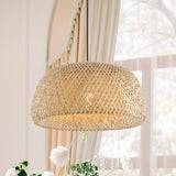 Mateo 18" Farmhouse Coastal Bamboo 180" Cord Plug-In or Hardwired LED Pendant - JONATHAN Y