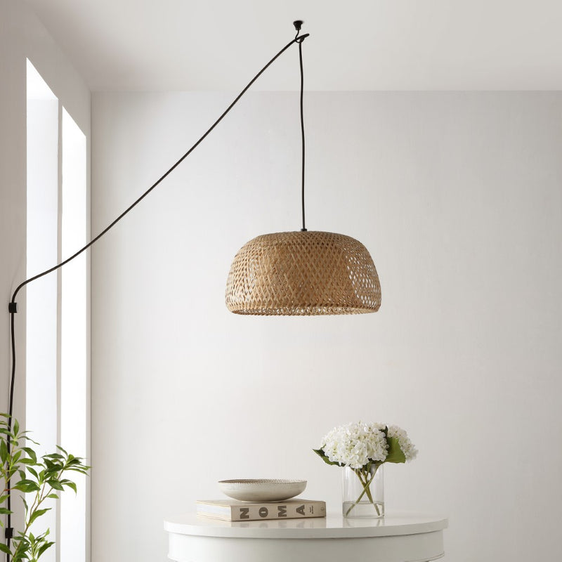 Mateo 18" Farmhouse Coastal Bamboo 180" Cord Plug-In or Hardwired LED Pendant - JONATHAN Y