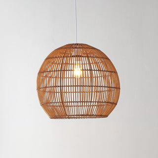 Raya 19" Farmhouse Coastal Rattan 180" Cord Plug-In or Hardwired LED Pendant - JONATHAN Y