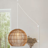 Raya 19" Farmhouse Coastal Rattan 180" Cord Plug-In or Hardwired LED Pendant - JONATHAN Y