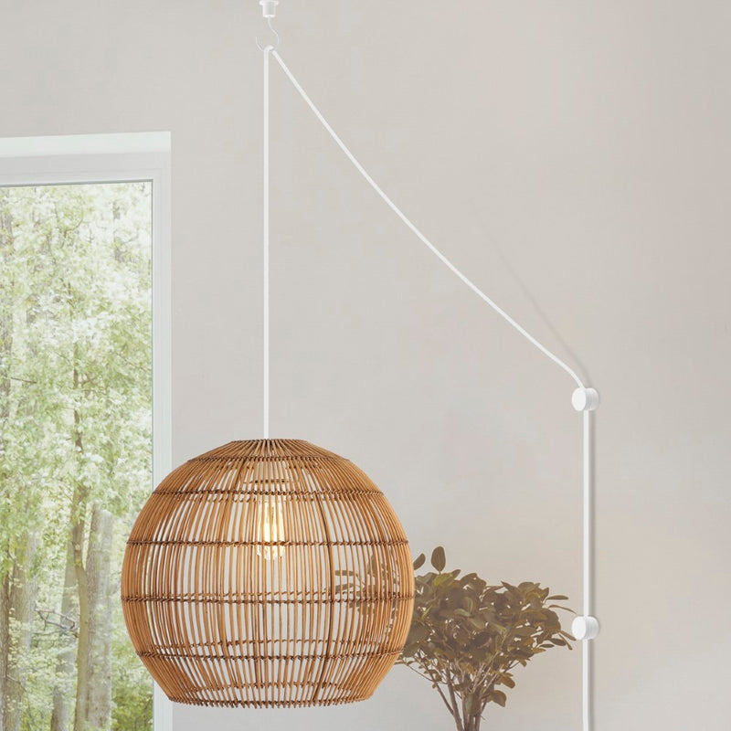 Raya 19" Farmhouse Coastal Rattan 180" Cord Plug-In or Hardwired LED Pendant - JONATHAN Y