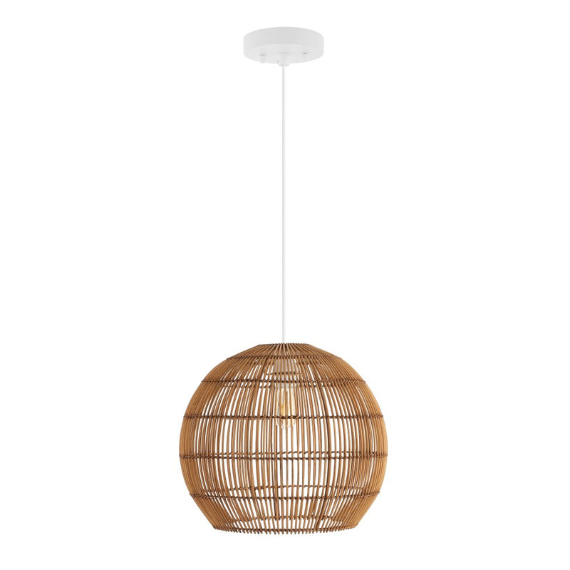 Raya 19" Farmhouse Coastal Rattan 180" Cord Plug-In or Hardwired LED Pendant - JONATHAN Y
