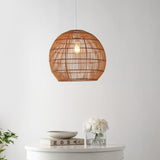 Raya 19" Farmhouse Coastal Rattan 180" Cord Plug-In or Hardwired LED Pendant - JONATHAN Y