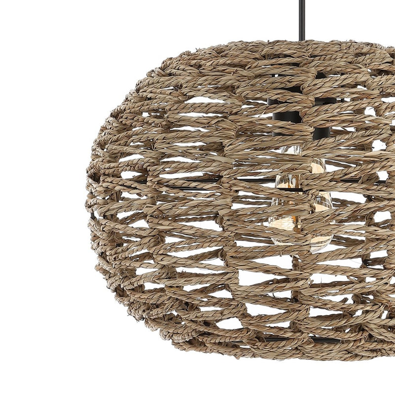 Isla 14" Farmhouse Coastal Rattan 180" Cord Plug-In or Hardwired LED Pendant - JONATHAN Y
