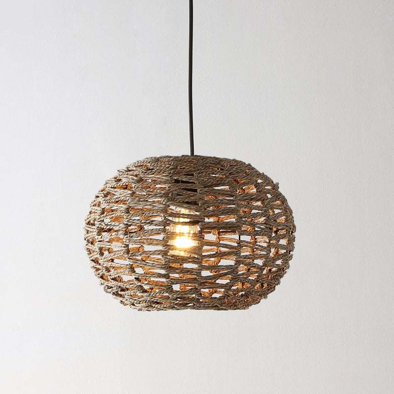 Isla 14" Farmhouse Coastal Rattan 180" Cord Plug-In or Hardwired LED Pendant - JONATHAN Y