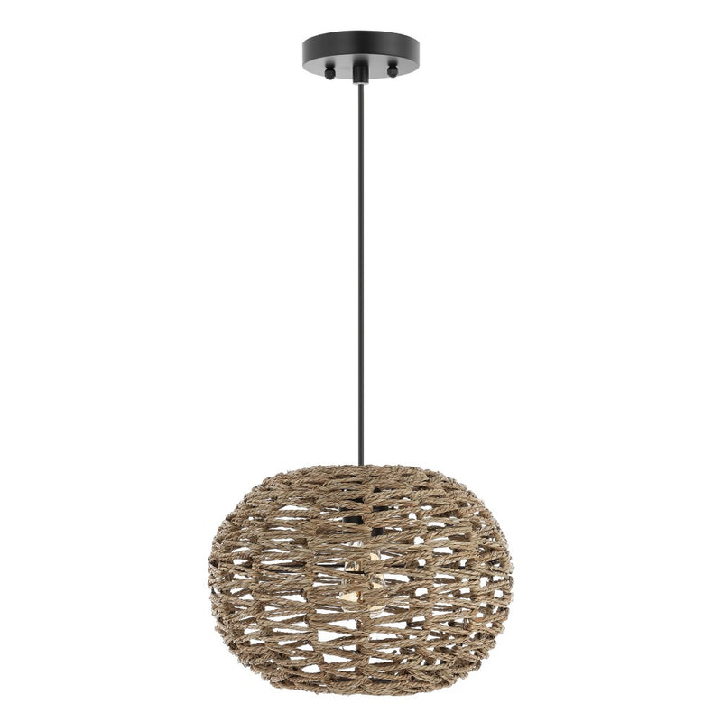 Isla 14" Farmhouse Coastal Rattan 180" Cord Plug-In or Hardwired LED Pendant - JONATHAN Y