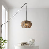 Isla 14" Farmhouse Coastal Rattan 180" Cord Plug-In or Hardwired LED Pendant - JONATHAN Y