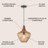 Lucas 13" Farmhouse Coastal Rattan 180" Cord Plug-In or Hardwired LED Pendant - JONATHAN Y