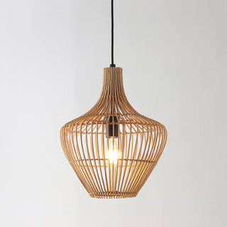 Lucas 13" Farmhouse Coastal Rattan 180" Cord Plug-In or Hardwired LED Pendant - JONATHAN Y
