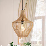 Lucas 13" Farmhouse Coastal Rattan 180" Cord Plug-In or Hardwired LED Pendant - JONATHAN Y