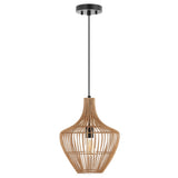 Lucas 13" Farmhouse Coastal Rattan 180" Cord Plug-In or Hardwired LED Pendant - JONATHAN Y