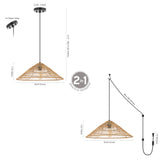 Nova 20.25" Farmhouse Coastal Rattan 180" Cord Plug-In or Hardwired LED Pendant - JONATHAN Y
