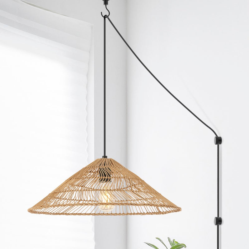 Nova 20.25" Farmhouse Coastal Rattan 180" Cord Plug-In or Hardwired LED Pendant - JONATHAN Y