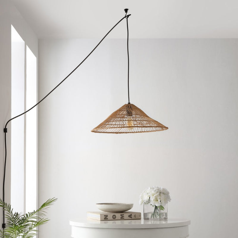 Nova 20.25" Farmhouse Coastal Rattan 180" Cord Plug-In or Hardwired LED Pendant - JONATHAN Y