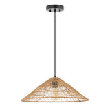 Nova 20.25" Farmhouse Coastal Rattan 180" Cord Plug-In or Hardwired LED Pendant - JONATHAN Y